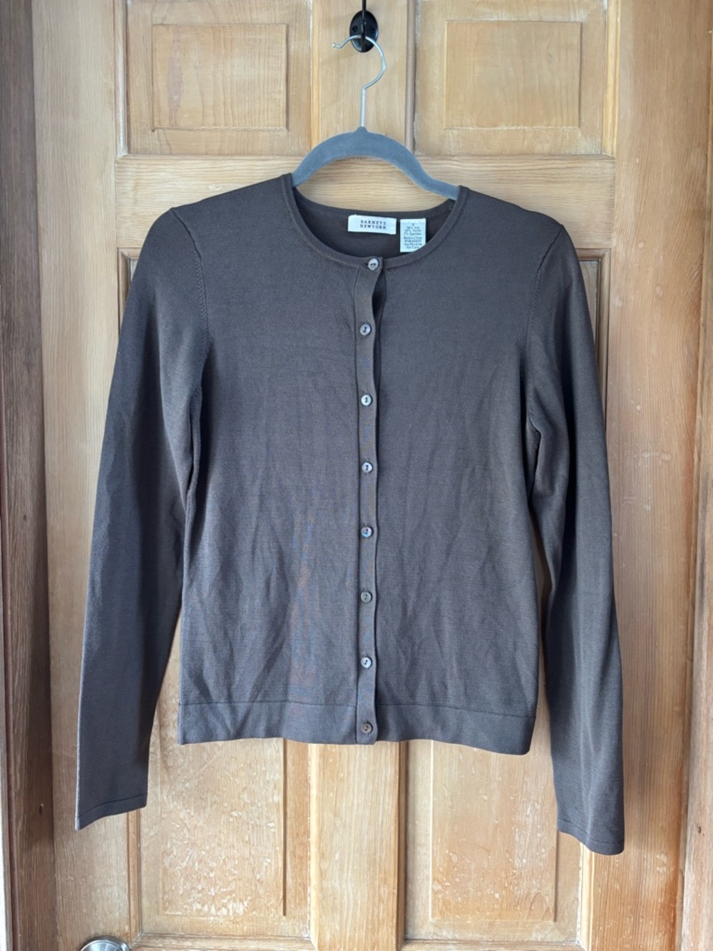 Barneys New York Silk Blend Chocolate Brown Minimalist Button Front Cardigan S